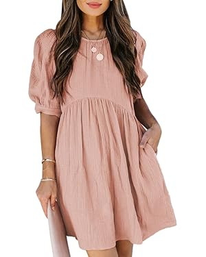 Dokotoo Womens Summer Spring V Neck Ruffle Chiffon Elegant Empire Waist Mini Short Swing Skater D... | Amazon (US)