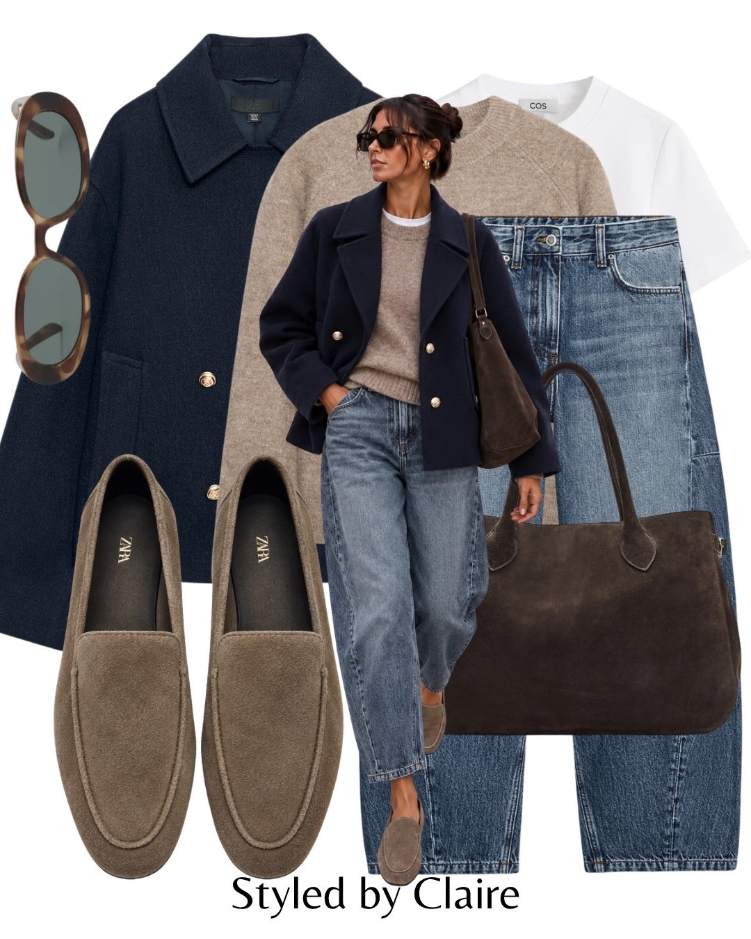 NAVY & TAUPE🙋🏽‍♀️🙋🏽‍♀️
Tags: new in Zara pea coat wool loafers soft suede tote bag reformation barrel jeans mohair knit jumper cos tshirt white fashion city break capsule wardrobe basics elevated office work workwear