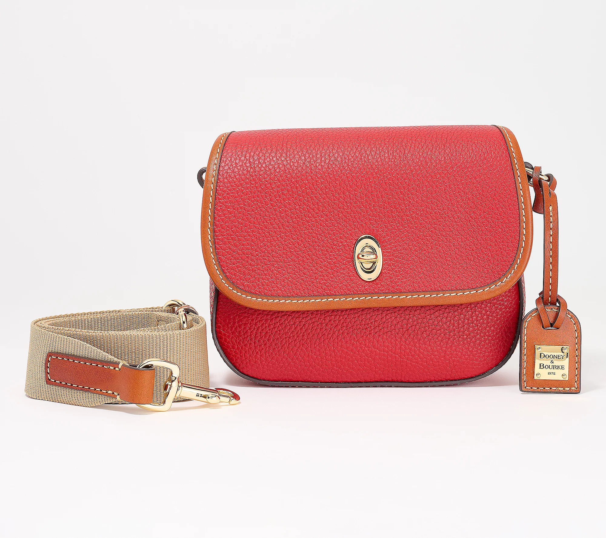 As Is Dooney & Bourke Pebble Leather Saddle Bag w/WebStrap | QVC