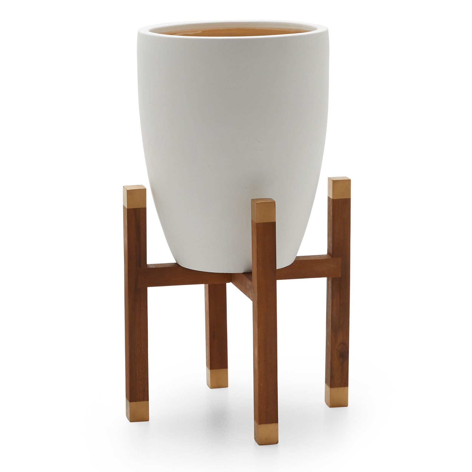 MoDRN Scandinavian Earthenware Planter with Wood Stand | Walmart (US)
