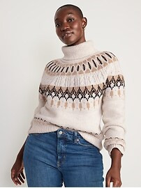 Cozy Fair Isle Cable-Knit Turtleneck Sweater for Women | Old Navy (US)