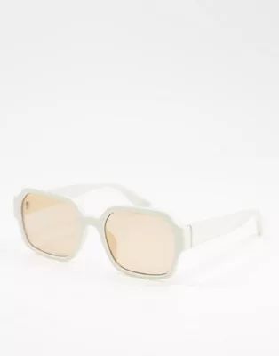 ASOS DESIGN mid square sunglasses in bone with light brown lens | ASOS (Global)