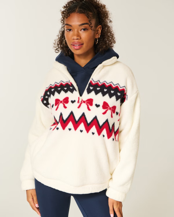 Women's Gilly Hicks Bow Embroidery Sherpa Quarter-Zip Sweatshirt | Women's Tops | HollisterCo.com | Hollister (US)