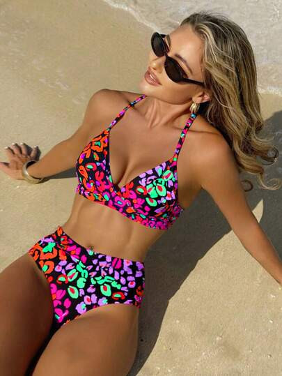 New Split Swimsuit Women, Sexy High Waist Digital Print Bikini Two Pieces Set Swimwear, European ... | SHEIN