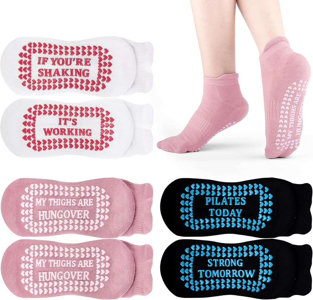 Cute Pilates Socks with Grips for Women Grip Socks Pilates Yoga Socks for Women Non Slip Funny At... | Amazon (US)
