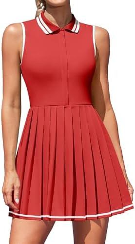 ATTRACO Women Tennis Dresses Polo Golf Dress Zip Up Pleated Workout Dress with Built in Shorts an... | Amazon (US)
