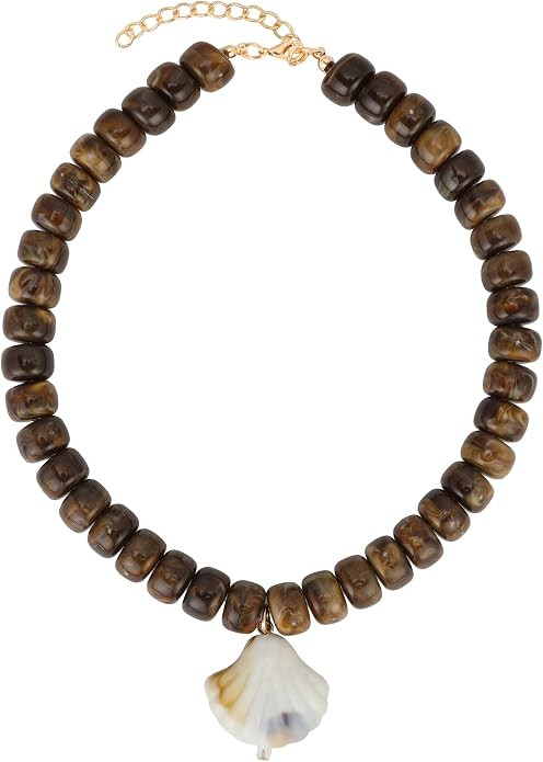 Chunky Beaded Choker Necklace Coastal Boho Statement inspired Jewelry Conch Shell Pendant Summer ... | Amazon (US)