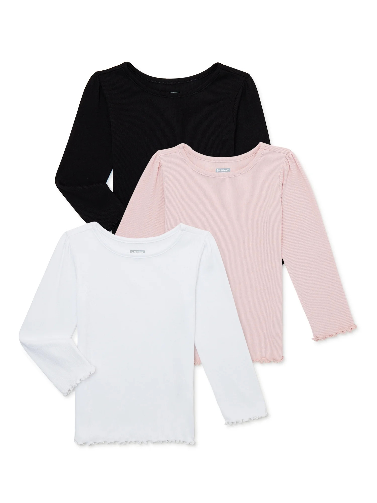 Garanimals Baby and Toddler Girls Ribbed Top with Long Sleeves, 3-Pack, Sizes 12M-5T - Walmart.co... | Walmart (US)