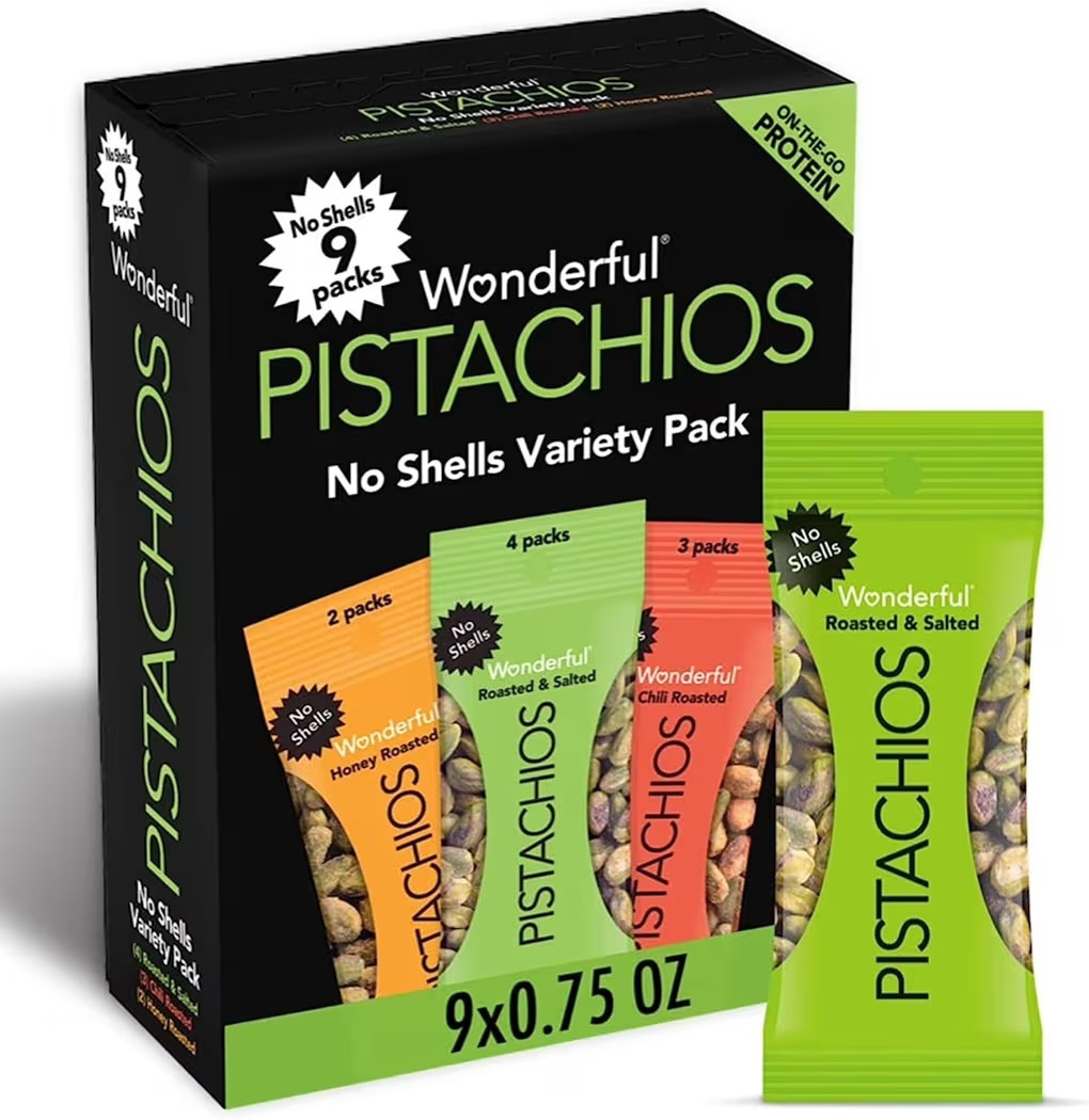 Wonderful Pistachios No Shells, 3 Flavors Mixed Variety Pack of 9 (0.75 Ounce), Roasted & Salted ... | Amazon (US)