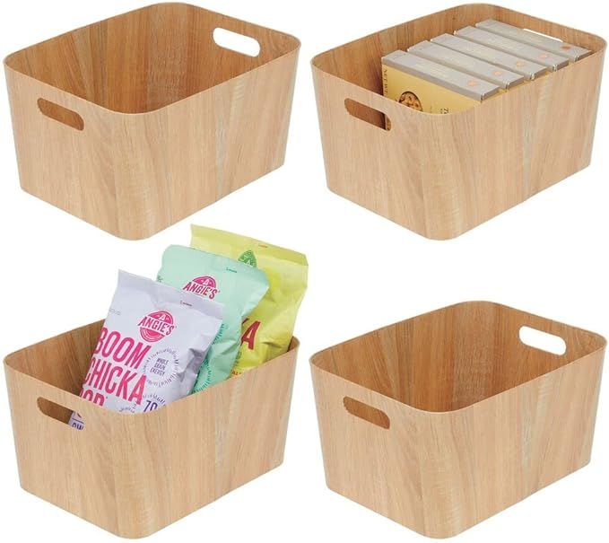 mDesign Wood Print Food Bin Box with Handles - Rustic Basket for Kitchen and Pantry Vegetable and... | Amazon (US)