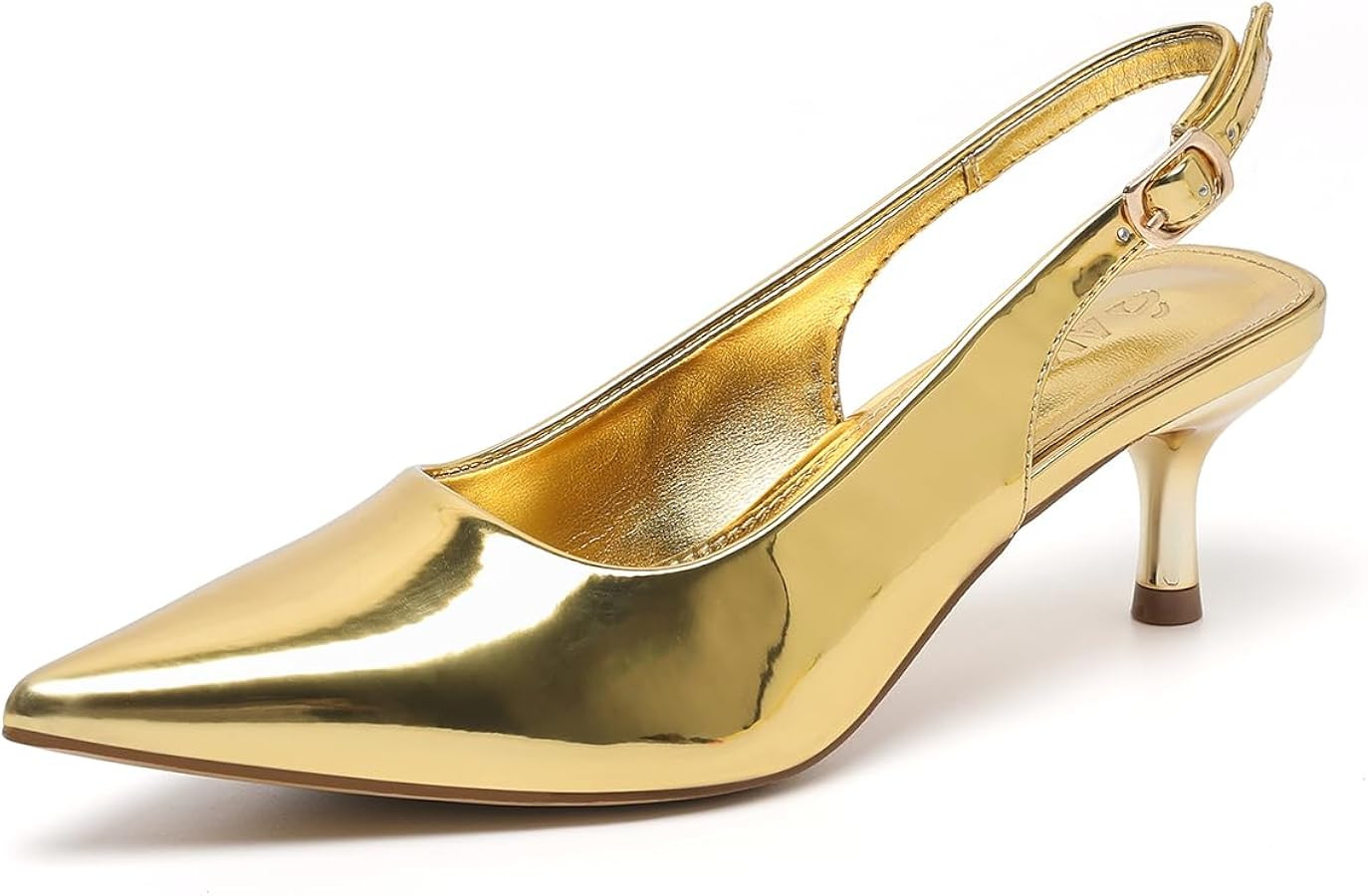 Amoji Women's 2 Inch Pointed Toe Low Kitten Heel Slingback Pump Party Wedding Dress Shoes FZ321 | Amazon (US)
