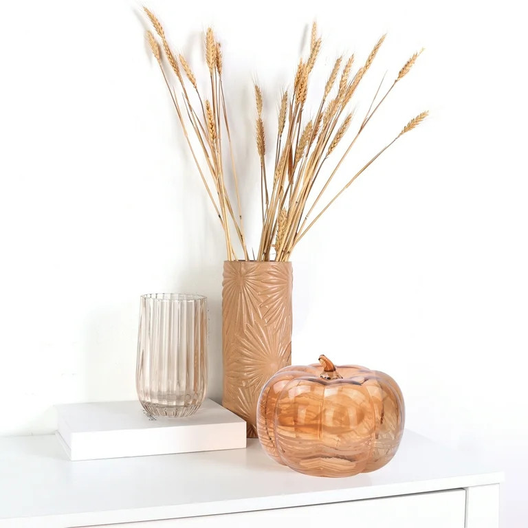 Better Homes & Gardens 8" Fall Decorative Wide Marble Glass Pumpkin, Orange | Walmart (US)