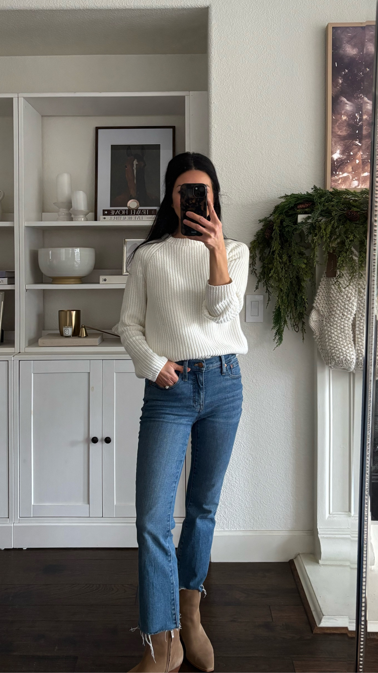My favorite fisherman sweater that comes in several colors (I’m wearing white) and is under $50. It is amazing quality and you can’t beat the price 🤍

Madewell kick out crop jeans. 

Best cotton fisherman sweater 
Quince fisherman sweater 
Best women’s cotton fisherman sweater 
Best madewell jeans 
Fashion over 40

#LTKSeasonal #LTKHoliday #LTKOver40