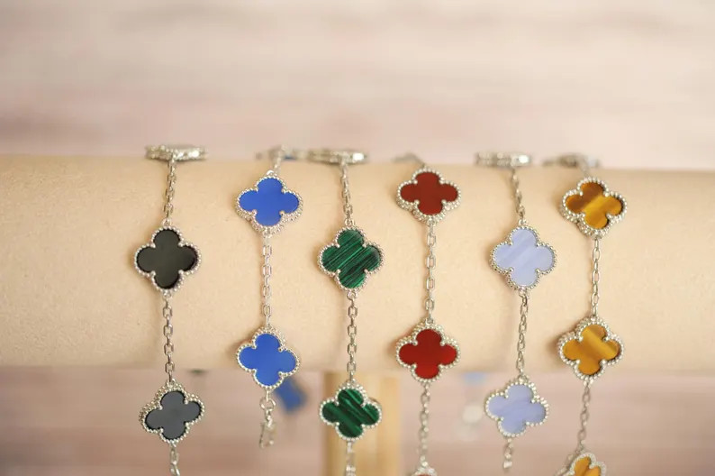 Five clover bracelet, Gemstone Four leaf 5 clover bracelet, silver 15mm clover, clover jewelry | Etsy (US)