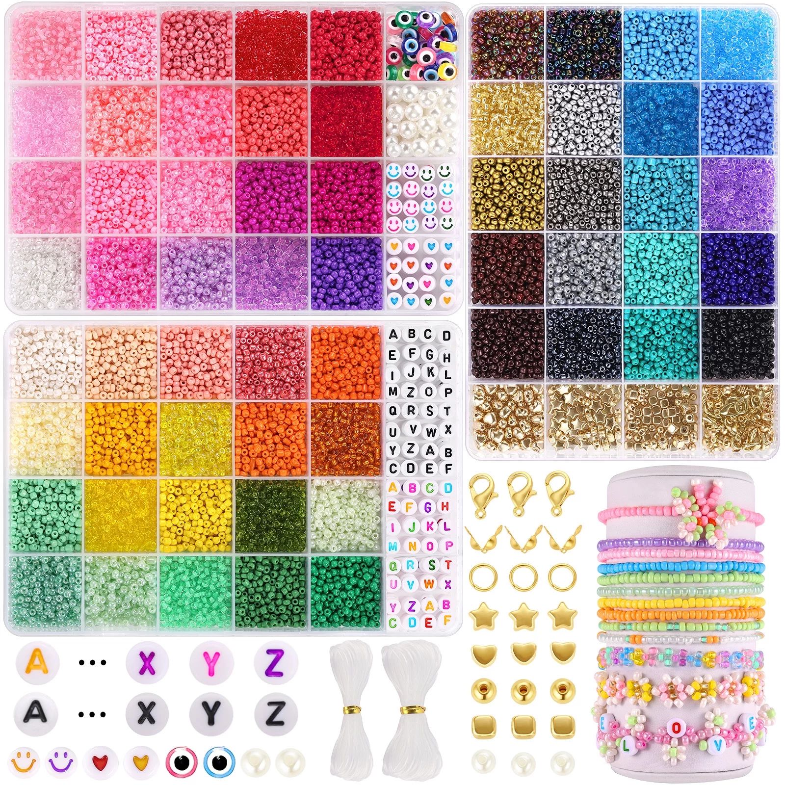 Funtopia Bracelet Making Kit, Glass Seed Beads for Jewelry Making Kit, 60 Colors 21600 Pcs+ Frien... | Walmart (US)