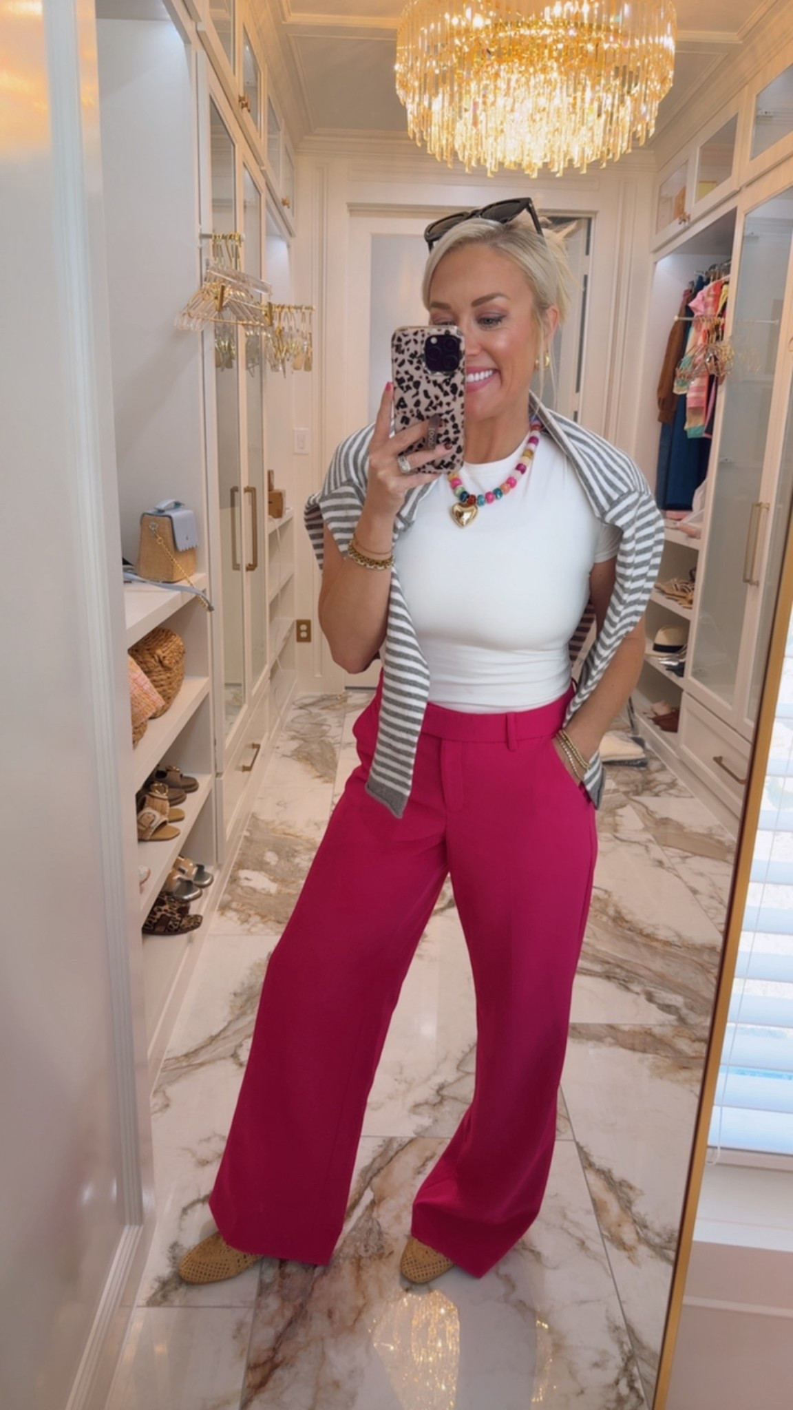 Seriously love these pink pants for spring! They are on sale right now; size down if you’re in between sizes!