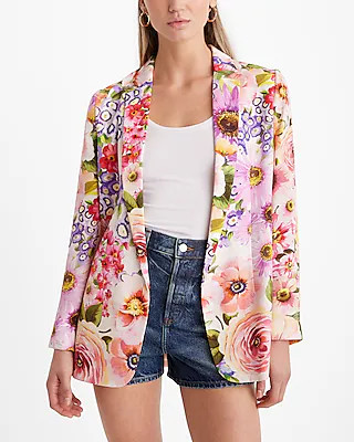 Floral Open Front Boyfriend Blazer | Express