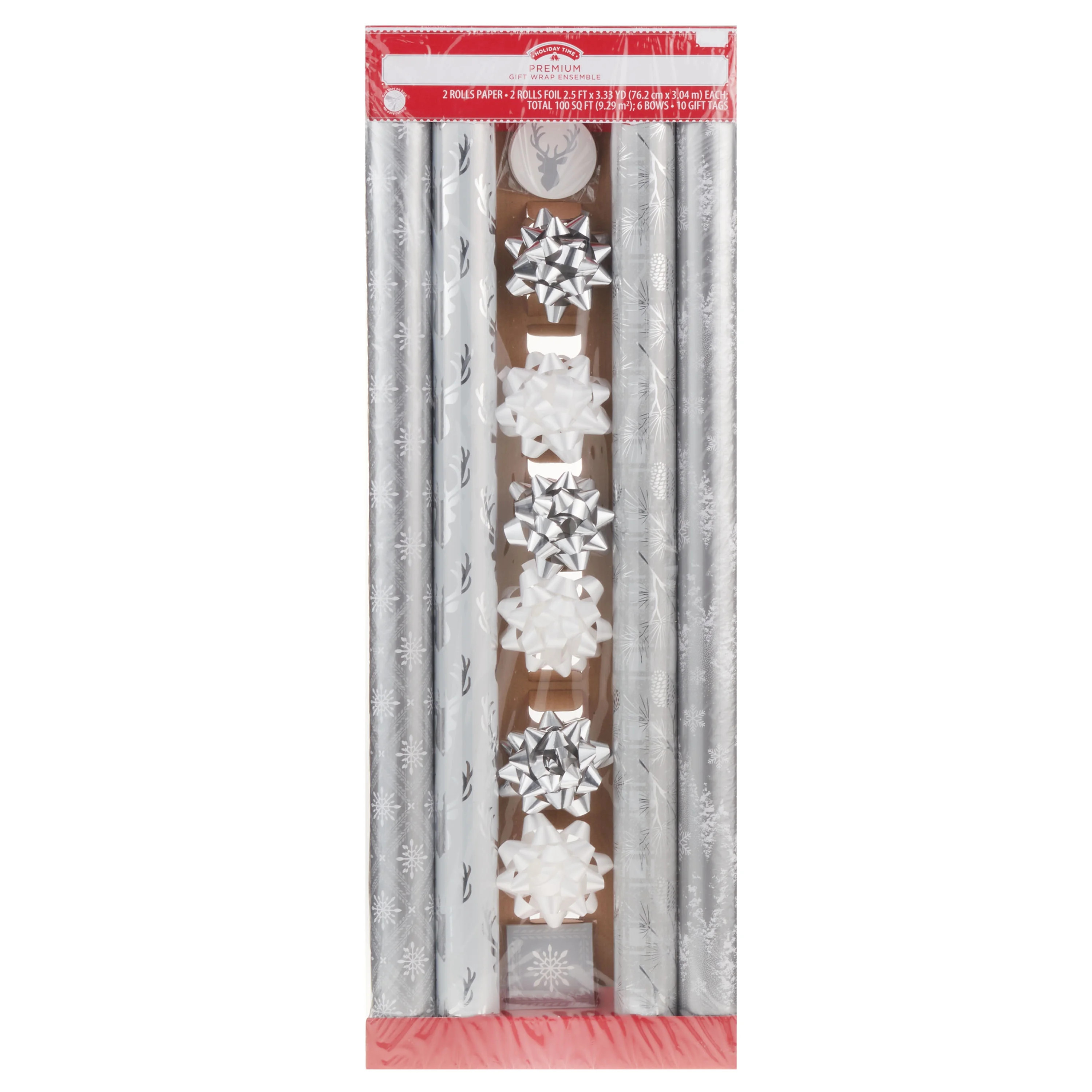 Holiday Time Wrapping Paper Kit, Silver & White, 30" | Walmart (US)