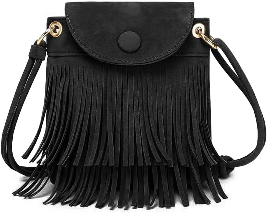 Sunwel Fashion Mini Fringe Purse with Zipper Pockets Tassel Cell Phone Bag Crossbody Purse Should... | Amazon (US)