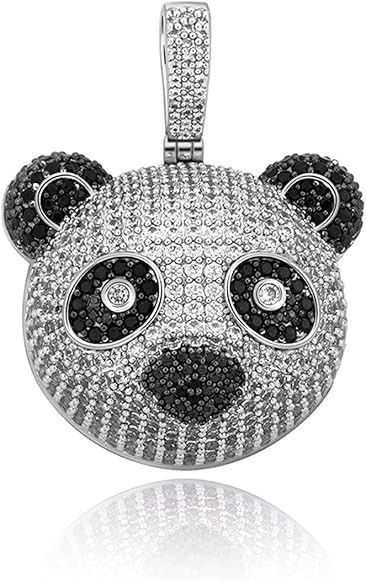 ICEDIAMOND Black Silver Tone Panda Pendant with 24'' Rope Chain Necklace, Iced Out CZ Lab Diamond... | Amazon (UK)