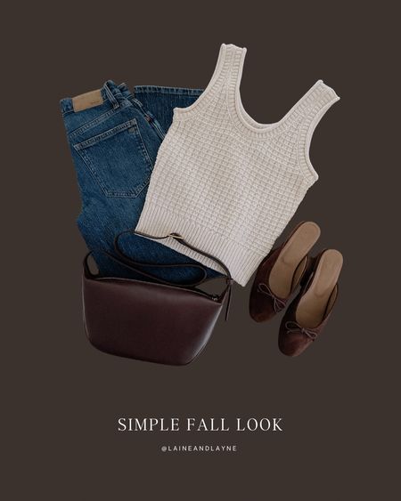 simple fall look, Madewell, sweater tank, wide leg denim, chocolate bag, chocolate flats | wearing XS and 24P 

#LTKxMadewell