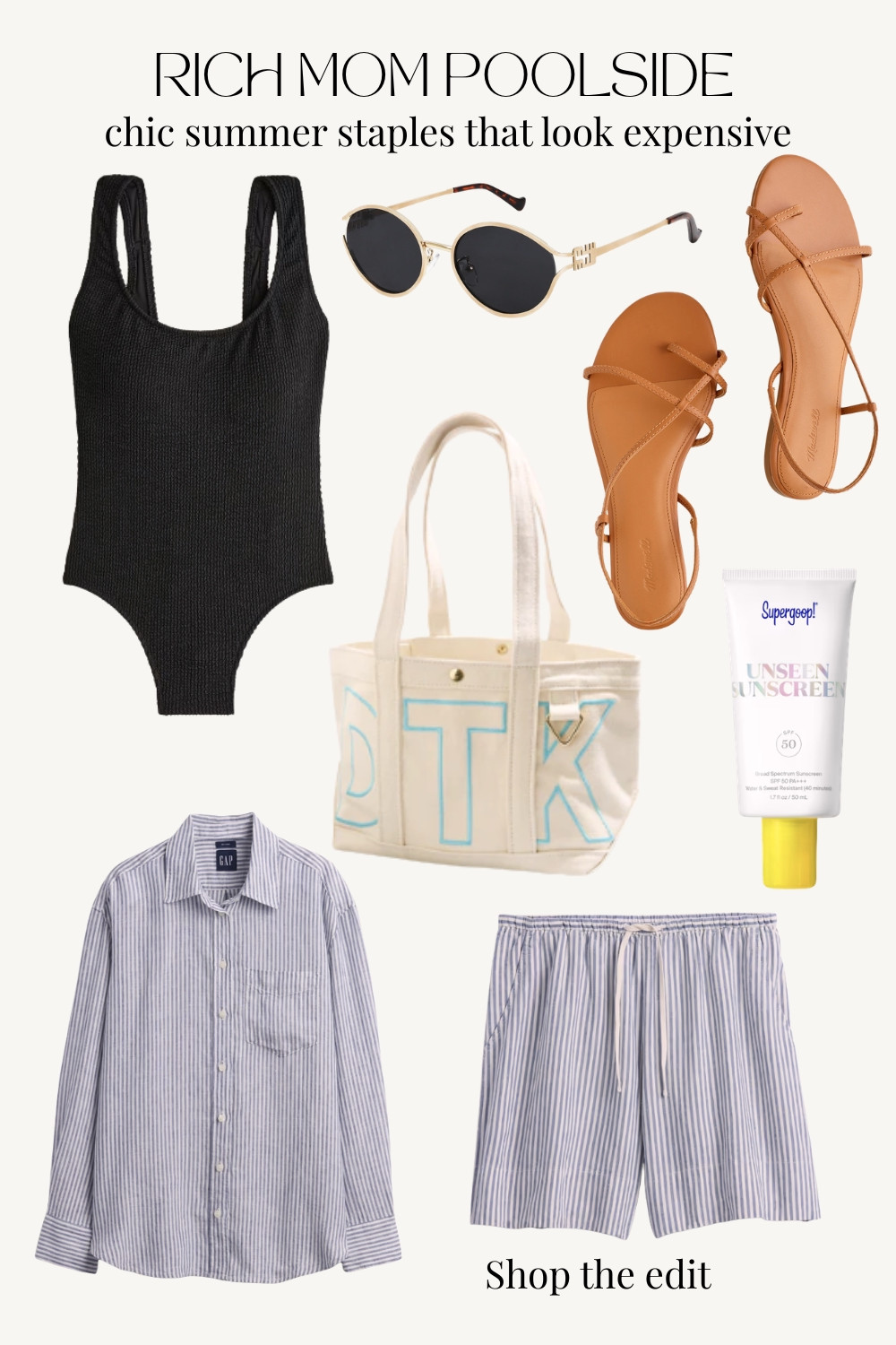 This elevated poolside edit mixes chic swimwear, striped linen sets, sleek sandals, oversized sunglasses, and luxe summer accessories for the ultimate rich mom aesthetic. These polished resort-inspired pieces feel expensive while still being wearable for beach vacations, pool days, lake weekends, and summer travel.

rich mom aesthetic, poolside outfits, resort wear women, chic summer style, elevated vacation outfits, classy pool outfits, luxury summer style, old money summer aesthetic, beach club outfits, striped linen set, black one piece swimsuit, woven tote bag, summer capsule wardrobe, european summer fashion, neutral vacation outfits, polished casual style, summer resort wear, effortless chic outfits 

 #LTKootd #LTKSeasonal #LTKOver40