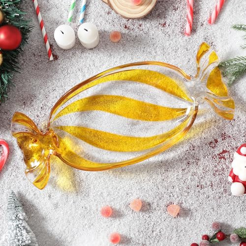 USmagically Christmas Candy Glass Plate, Christmas Theme Serving Tray for Holiday Desserts, Cookies & Candy Display, Festive Party Bowl, Yellow Xmas Decorations Small | Amazon (US)