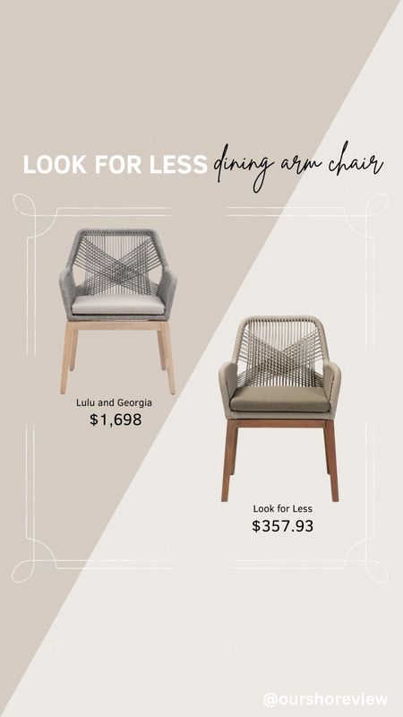 Loom chair look for less, dining arm chair, intricate crisscross rope weave on a wood frame with removable seat cushion for extra comfort, designer look for less, designer look alike furniture, dining room furniture, designer dupe, save verses splurge 

#LTKstyletip #LTKsalealert #LTKhome