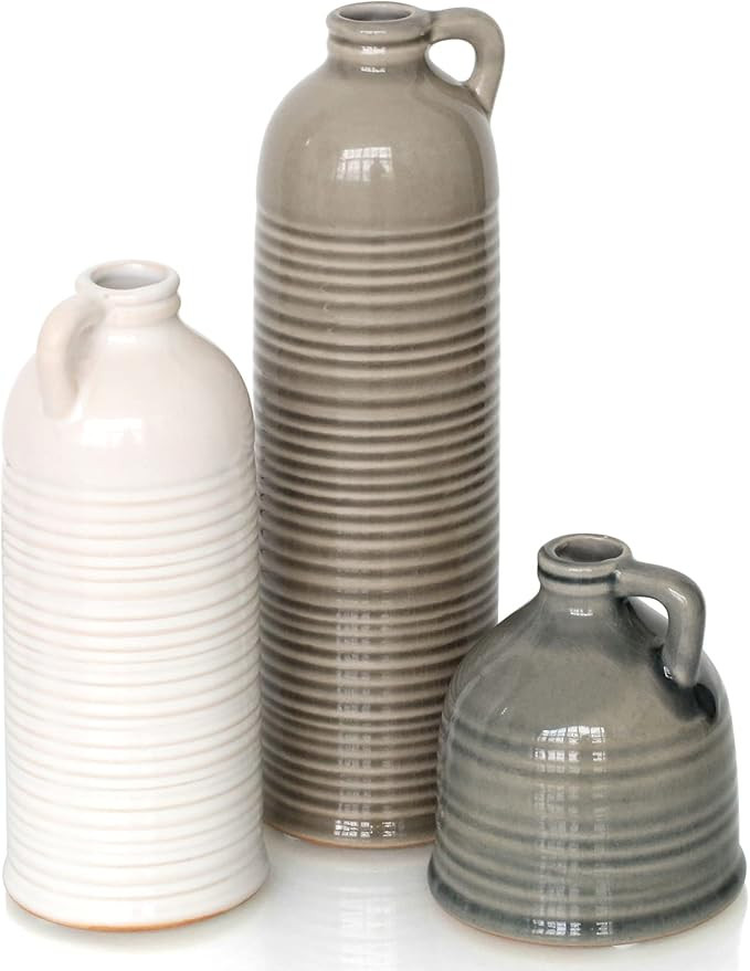 EDIMENS Ceramic Vase for Décor Set of 3 Large Small Vase, Ceramic Vases Set with Crackled Finish... | Amazon (US)