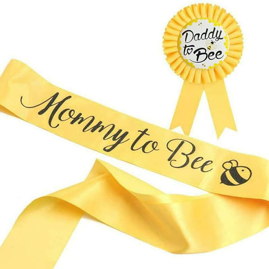 LINGAIXINYUE Baby Shower Decorations -'Mommy to Bee' Gold Sash and 'Daddy to Bee' Tinplate Badge ... | Amazon (US)