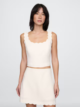 Linen-Blend Scalloped Cropped Top | Gap (US)