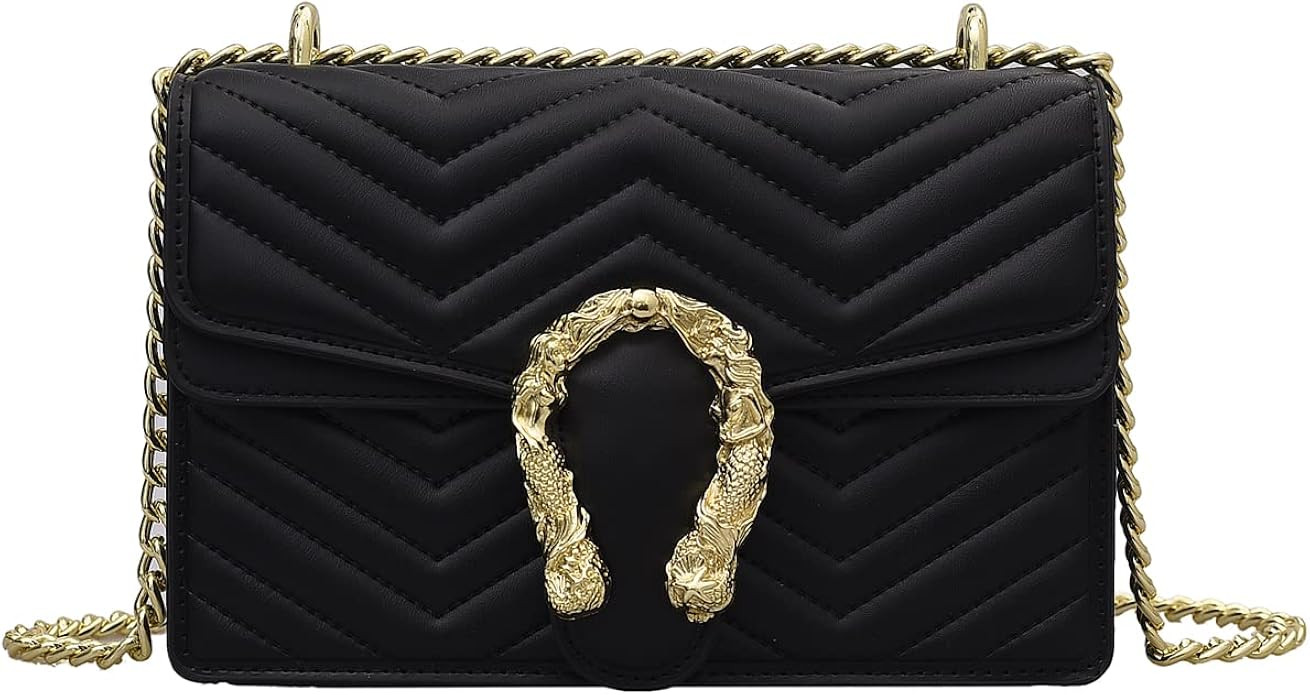 Fashion Metal Chain Small Shoulder Crossbody Bags for Women Handbag Purses Vegan Leather Clutches | Amazon (US)