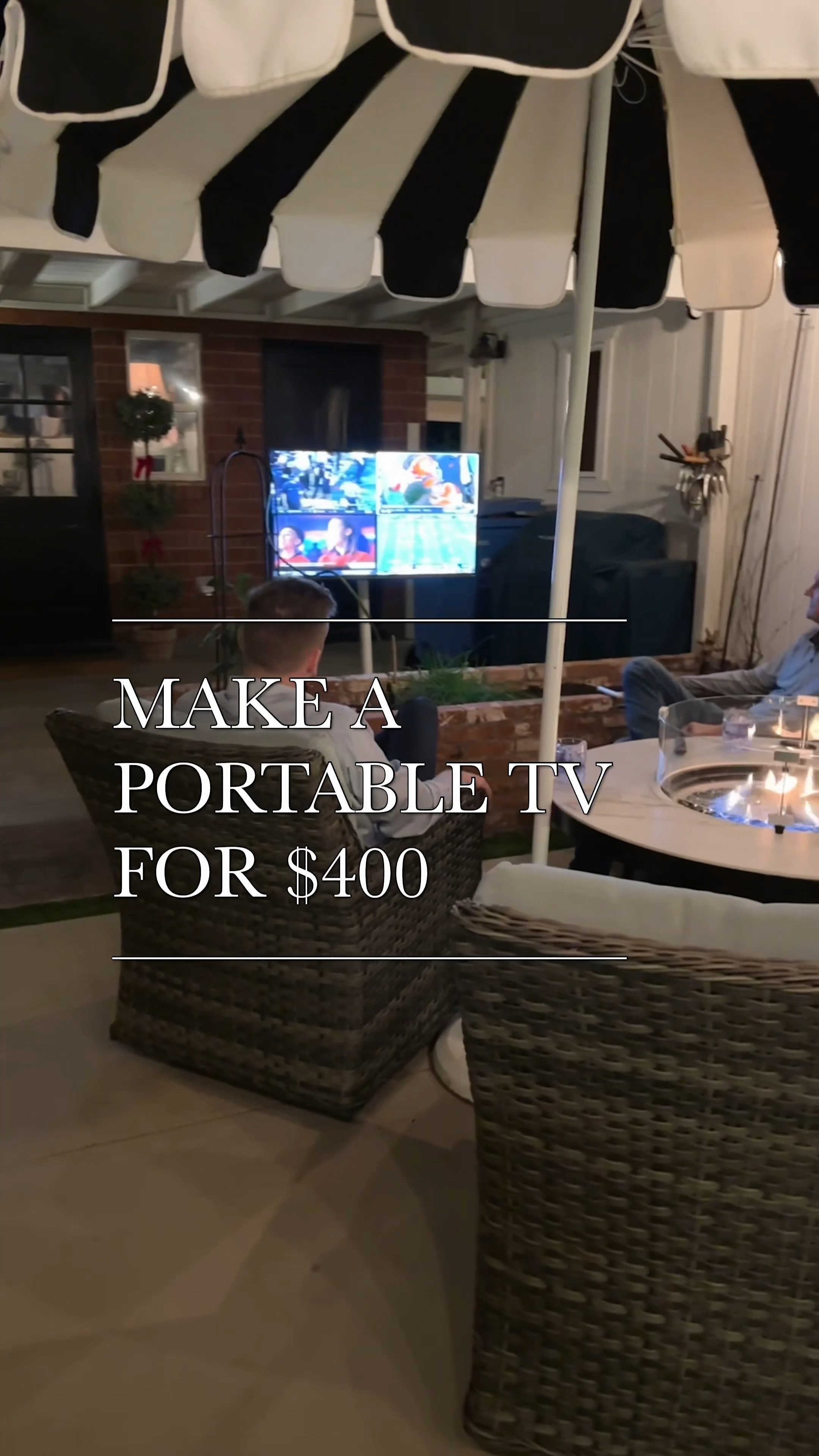 I saw the portable TVs but they were expensive, and I didn’t need all the bells and whistles like a touch screen, video camera, or battery life. I just wanted to be able to wheel around a TV even outdoors without the commitment of mounting one.

I found a free-standing TV stand on Amazon with hidden caster wheels and a HD 43” smart TV for under $150! 

This was all we needed for outdoor entertaining for less than half the cost! We’re ready for football games and more! 

#LTKHome #LTKCyberWeek #LTKParties