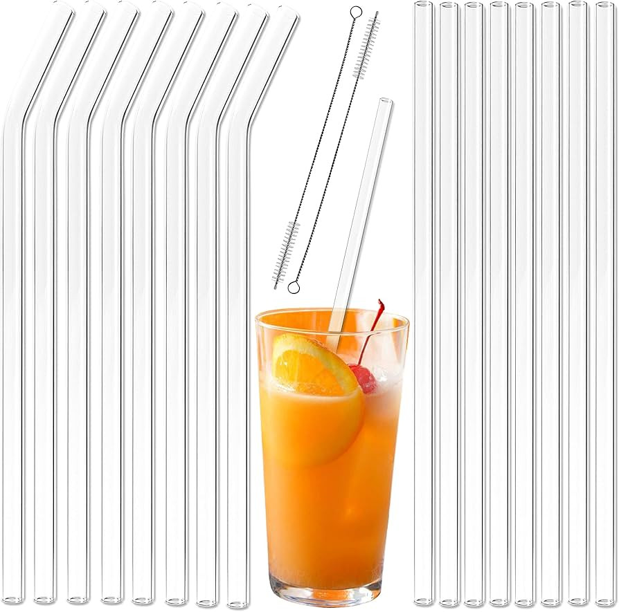 Youngever Reusable Glass Straws Assortment, 9 inches, Eco Friendly with Brush (16 Pack Clear) | Amazon (US)