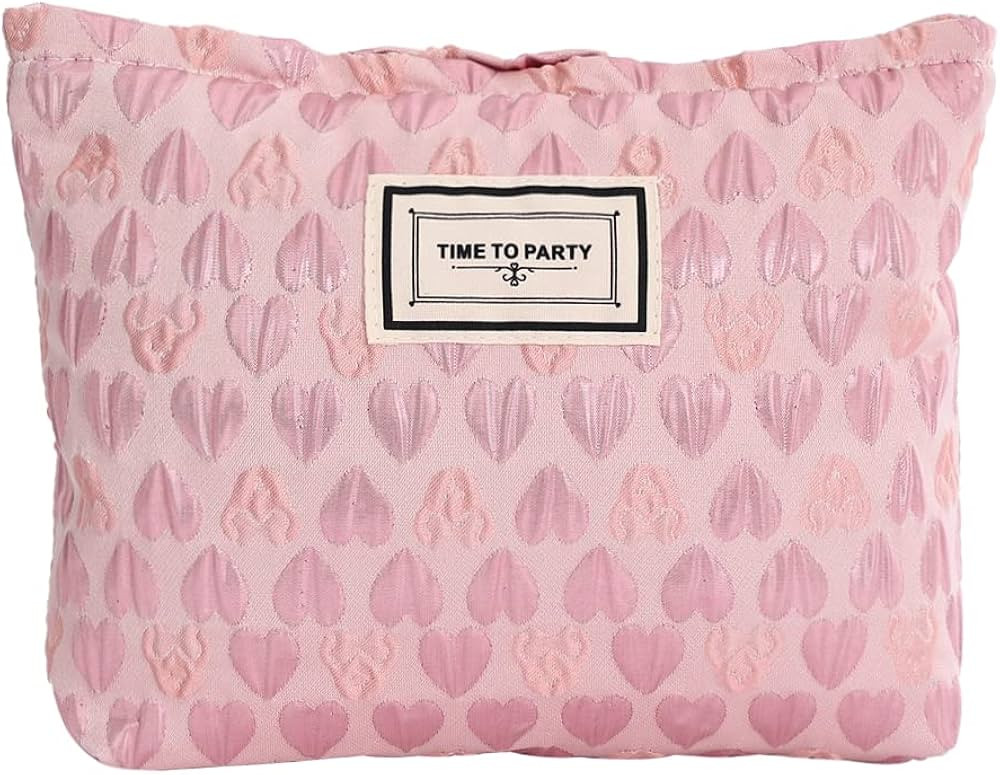 LYDZTION Pink Heart Makeup Bag Cosmetic Bag for Women,Large Capacity Canvas Makeup Bags Travel To... | Amazon (US)