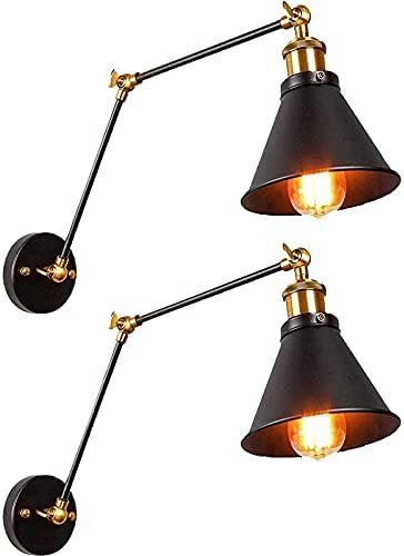 JIGUOOR Plug in Wall Sconce, Swing Arm Wall Lamp with Plug in Cord, Vintage Industrial Wall Mounted  | Amazon (US)