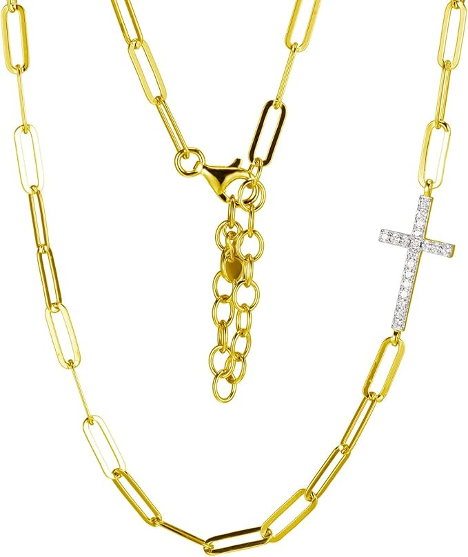 Amazon Essentials Yellow 18K Gold Plated Sterling Silver Cubic Zirconia Asymmetric Cross Papercli... | Amazon (US)