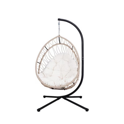 NAYSAYE Patio Swing Egg Chair with Stand Cushion and Pillow for Garden and Porch Relaxation, Gray and White, 42.5"*32.5"*24.4" | Target