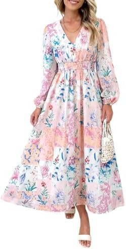 Women's Long Sleeve Floral Maxi Dress 2026 Spring Summer Wedding Guest Dress | Amazon (US)