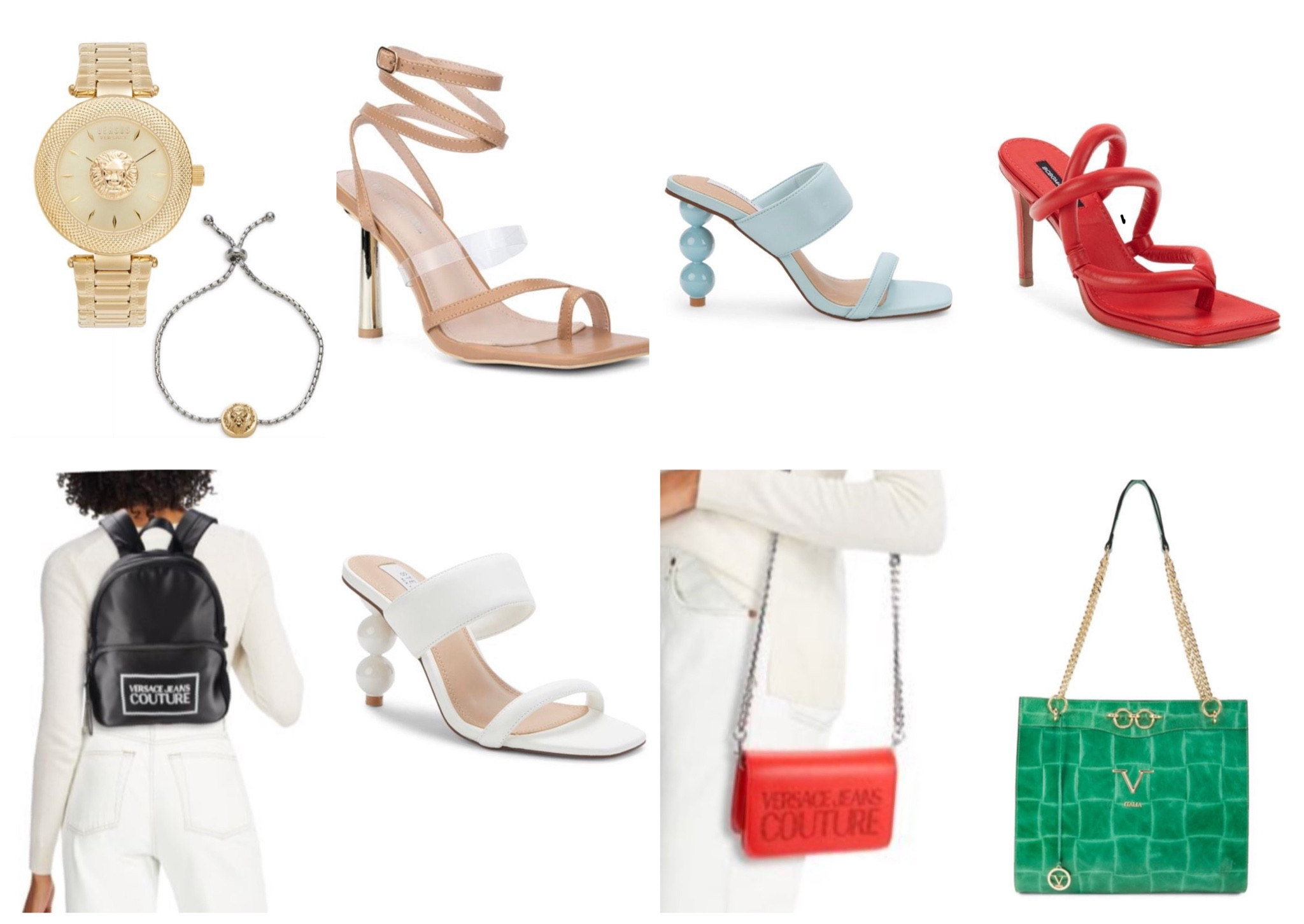 Designer gifts on sale at saks off fifth!! Start your Christmas shopping and get a head start!! #designerpurses #versace #statementheels #uniquestyle #backpackdesigner #versacebackpack #redheels #whiteheels #blueheeld #babyblueheels #brownstrappyheels 

#LTKitbag #LTKshoecrush #LTKGiftGuide