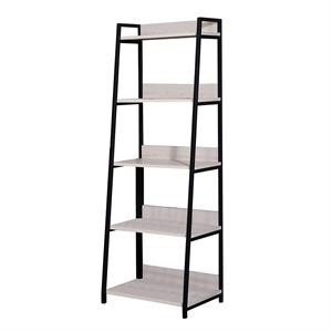 Wooden Frame Bookshelf with 5 Open Compartments in Washed White and Black Frame | Cymax