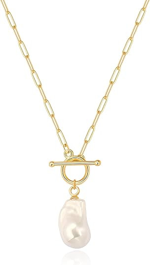 Aobei Pearl 18K Gold Moon Star Shell Pearl Turquoise Evil Eye Necklace Paperclip Chian Choker Lay... | Amazon (US)