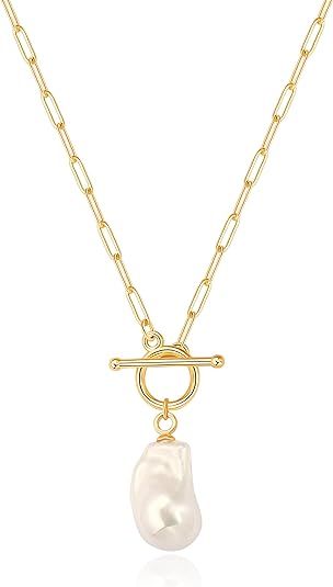 Aobei Pearl 18K Gold Moon Star Shell Pearl Turquoise Evil Eye Necklace Paperclip Chian Choker Lay... | Amazon (US)