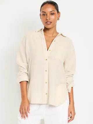 Linen-Blend Loose Button-Down Shirt | Old Navy (US)