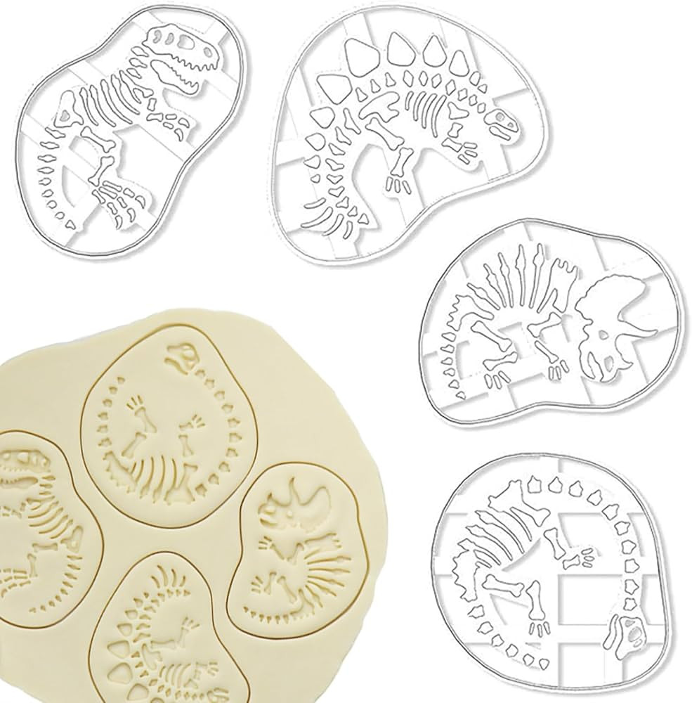 4 Pcs Dinosaur Cookie Cutters Dinosaur Skeleton Fossil Cookie Cutters Stegosaurus T-Rex Tanystrop... | Amazon (US)