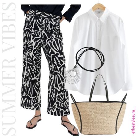 Want an outfit that will take you anywhere from the beach to dinner… look no further 💃💕🔥
White shirt, black and white patterned trousers and a woven bag=summer outfit sorted ✅ 

#LTKeurope #LTKstyletip #LTKFind