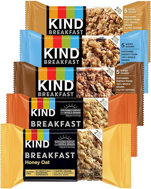 Kind Breakfast Bars Variety 5 Flavors, Dark Chocolate, Blueberry Almond, Honey Oat, Peanut Butter... | Amazon (US)