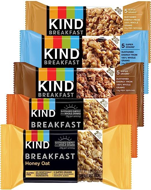 Kind Breakfast Bars Variety 5 Flavors, Dark Chocolate, Blueberry Almond, Honey Oat, Peanut Butter... | Amazon (US)