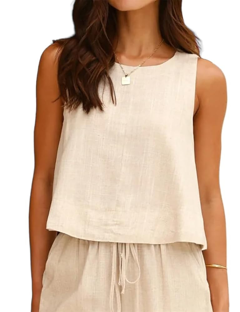 IDEALSANXUN Womens Cotton Linen Tank Tops Spring Summer Relaxed Fit Sleeveless Shirts | Amazon (US)