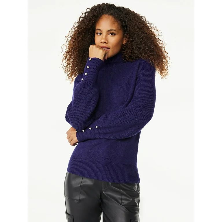 Scoop Women's Long Sleeve Turtleneck Sweater with Button Cuffs, Sizes XS-XXL - Walmart.com | Walmart (US)